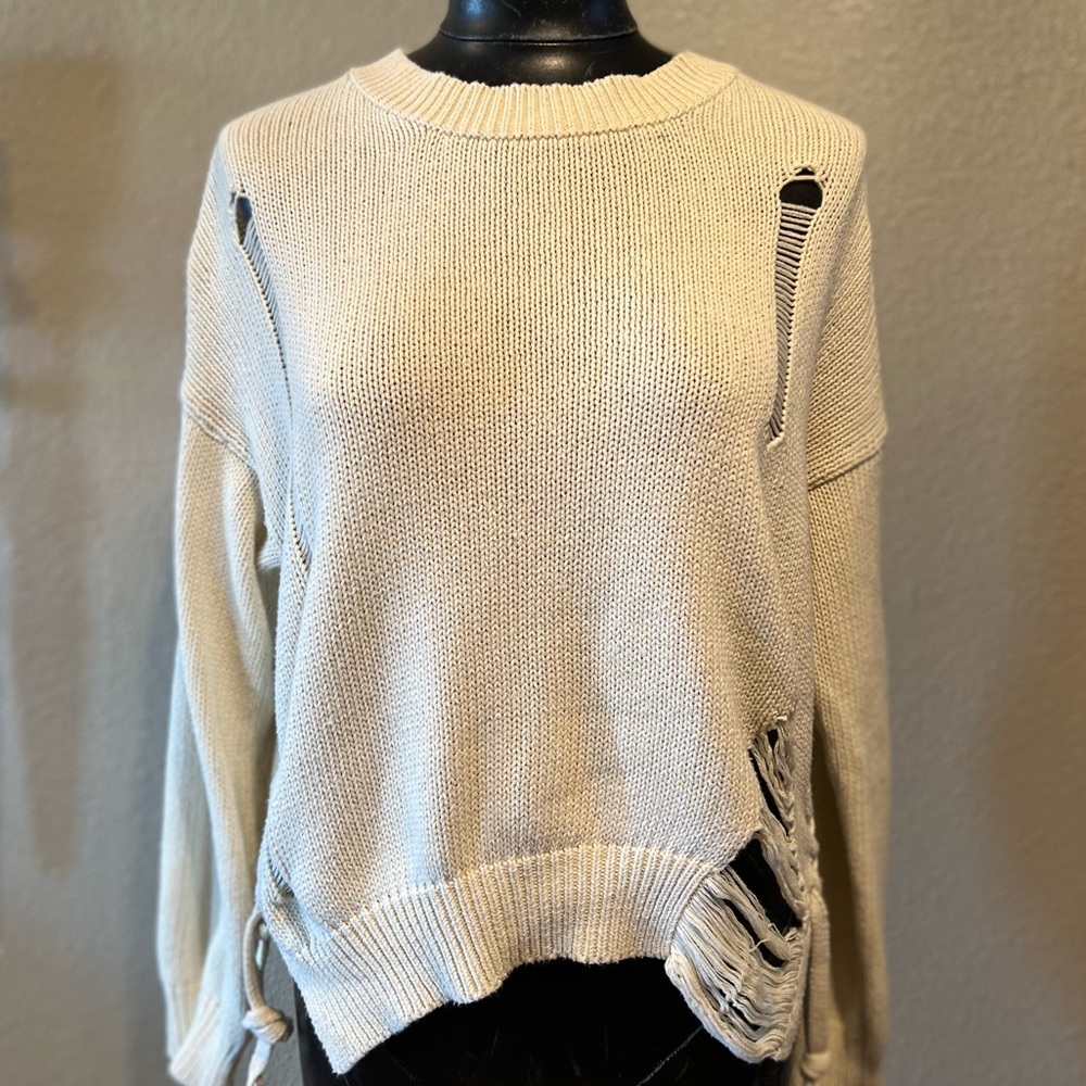 Poof! Cream Destroyed Sweater